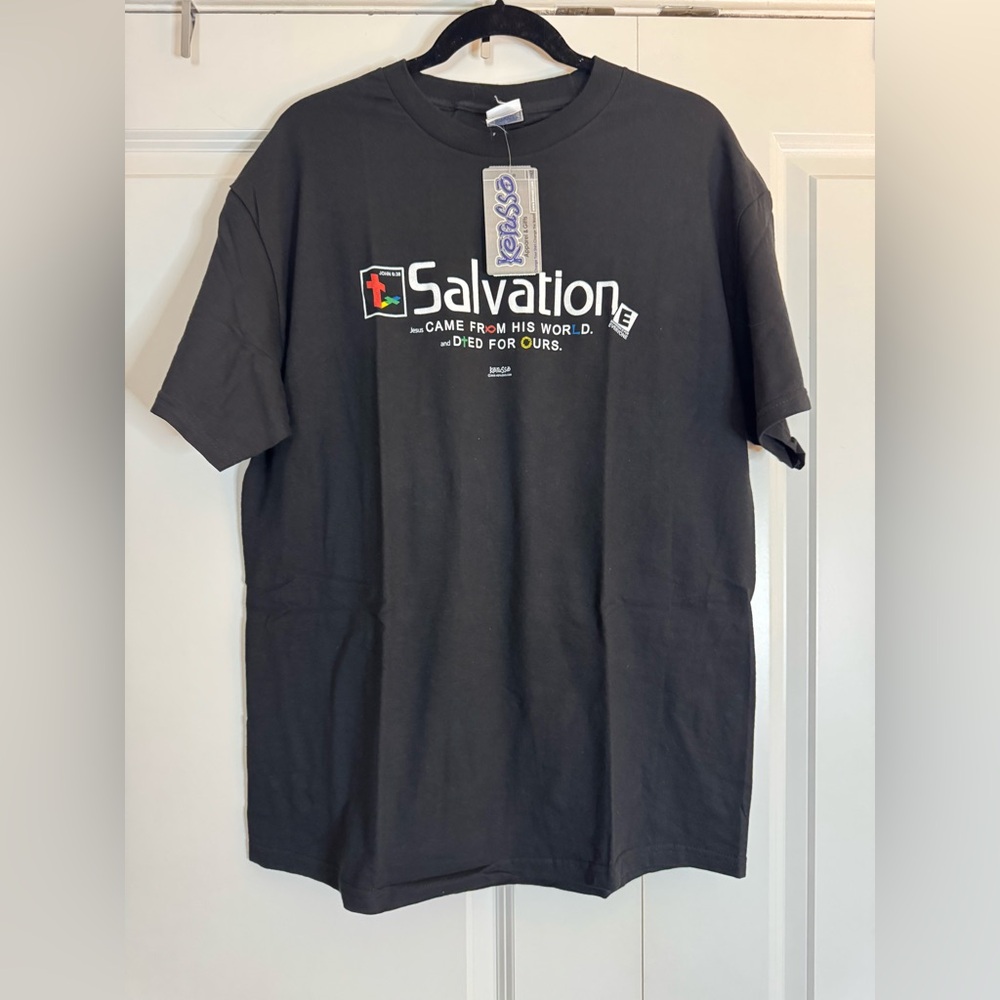 Vintage Kerusso Salvation PlayStation‎ Parody Jesus T- Shirt L NEW With Tags